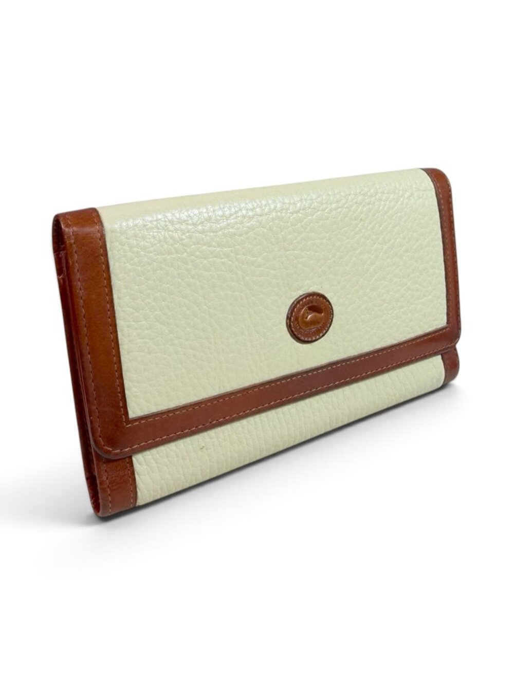 Vintage Dooney and Bourke Tri-fold Wallet Cream & Tan Pebbled Leather